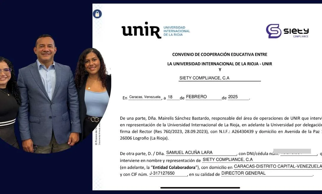 Firma del Convenio de Cooperación Educativa entre la Universidad Internacional de La Rioja y Siety Compliance: Una oportunidad para la formación práctica